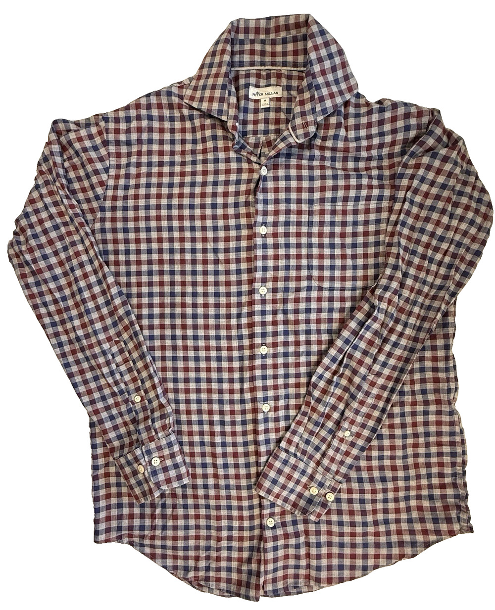 Peter Millar Crown Sport Shirt Medium red blue gray plaid Preppy Country Club